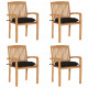 Chaises de jardin empilables avec coussins teck solide - Couleur et nombre de places au choix Noir