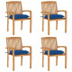 Chaises de jardin empilables avec coussins teck solide - Couleur et nombre de places au choix Bleu