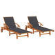 Lot de 2 transats chaise longue bain de soleil lit de jardin terrasse d'extérieur avec coussins bois d'acacia solide - Couleur au choix Anthracite