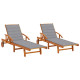 Lot de 2 transats chaise longue bain de soleil lit de jardin terrasse d'extérieur avec coussins bois d'acacia solide - Couleur au choix Gris