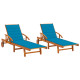Lot de 2 transats chaise longue bain de soleil lit de jardin terrasse meuble d'extérieur avec coussins bois d'acacia solide helloshop26 02_0012061