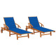 Lot de 2 transats chaise longue bain de soleil lit de jardin terrasse d'extérieur avec coussins bois d'acacia solide - Couleur au choix Bleu-royal
