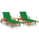 Lot de 2 transats chaise longue bain de soleil lit de jardin terrasse d'extérieur avec table et coussins acacia solide - Couleur au choix Vert