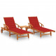 Chaises longues 2 pcs avec table et coussins acacia solide - Couleur au choix Rouge