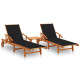 Lot de 2 transats chaise longue bain de soleil lit de jardin terrasse d'extérieur avec table et coussins acacia solide - Couleur au choix Noir
