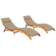 Lot de 2 transats chaise longue bain de soleil lit de jardin terrasse meuble d'extérieur avec coussins bois d'acacia solide helloshop26 02_0012062