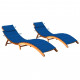 Chaises longues 2 pcs avec coussins bois d'acacia solide - Couleur au choix Bleu-royal