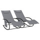 Lot de deux chaises longues à bascule acier et textilène gris helloshop26 02_0011968