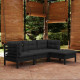 Salon de jardin 4 pcs avec coussins noir bois de pin