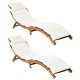 Lot de deux chaises longues et coussins crème blanc bois massif acacia helloshop26 02_0011930