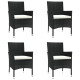 Mobilier à dîner de jardin et coussins 5pcs noir résine tressée 