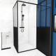 Pack complet paroi porte de douche pivotante et paroi de retour type atelier et receveur blanc effet pierre - 80x200cm - profile noir mat - verre transparent 5mm - workshop 80 + paroi retour workshop side 80 + receveur moon square 80