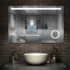 Aica miroir salle de bain anti-buée led de 80 x 60 cm avec horloge, interrupteur tactile et grossisant 3x 