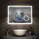 Aica miroir salle de bain 100x60cm 3 couleurs led réglable+antibuée(bluetooth haut-parleur,horloge,date,température)+grossissant 