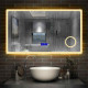Aica miroir salle de bain 120x70cm 3 couleurs led réglable+antibuée(bluetooth haut-parleur,horloge,date,température)+grossissant 