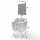 Meuble salle de bain scandinave blanc 60 cm sur pieds avec tiroir - vasque a poser et miroir led - nordik basis led 60 