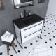 Meuble de salle de bain 80x50cm blanc - 2 tiroirs blanc - vasque résine noire effet pierre - structura p016 Aurlane - PACM016