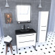 Pack meuble salle de bain + colonne - 80x50 -2 tiroirs noir - vasque noir et miroir led noir mat Aurlane - PACM019