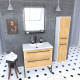 Pack meuble de salle de bain 80x50 cm - 2 tiroirs - vasque blanche + miroir noir mat led + colonne