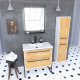 Pack meuble de salle de bain 80x50 cm - 2 tiroirs - vasque blanche + miroir noir mat led + colonne Aurlane - PACM035