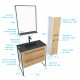 Ensemble de salle de bain 80 cm chêne naturel + vasque noir + miroir led + colonne de rangement Aurlane - PACM042 