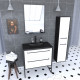 Pack meuble de salle de bain 80x50 cm - 2 tiroirs blanc - vasque noir - miroir - colonne suspendu Aurlane - PACM053