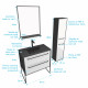 Pack meuble de salle de bain 80x50 cm - 2 tiroirs blanc - vasque noir - miroir - colonne suspendu Aurlane - PACM053 