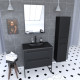 Pack meuble de salle de bain 80x50 cm noir - 2 tiroirs - vasque noire - miroir - colonne suspendu Aurlane - PACM064