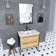Meuble salle de bains 80cm tiroirs finition chêne et noir - vasque blanche - miroir - structura Aurlane - PACM067