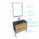 Pack meuble de salle de bain 80x50cm noir mat - 2 tiroirs chêne brun - vasque noir effet pierre et miroir led noir mat - structura p072 