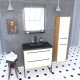 Meuble de salle de bain 80x50cm- vasque noir effet pierre 80x50cm - 2 tiroirs - colonne - miroir led Aurlane - PACM085
