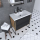 Meuble de salle de bain 80x50cm - vasque blanche 80x50cm - 2 tiroirs noir mat Aurlane - PACM087