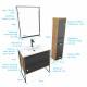 Meuble de salle de bain 80x50cm - vasque blanche 80x50cm -2 tiroirs noir mat + colonne + miroir led Aurlane - PACM090 
