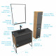 Meuble de salle de bain 80x50cm - vasque noir effet pierre -tiroirs noir mat + colonne + mirroir led Aurlane - PACM096 