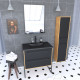 Meuble de salle de bain 80x50cm - vasque noir effet pierre -tiroirs noir mat + colonne + mirroir Aurlane - PACM097
