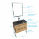 Pack meuble de salle de bain 80x50cm chêne brun - 2 tiroirs chêne brun- vasque résine noire effet pierre et miroir led noir mat - structura p105 