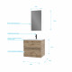 Meuble salle de bain 60x54 - finition chene naturel + vasque blanche + miroir led - timber 60 - pack10 