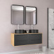 Meuble de salle de bains 120 cm_2 vasques rondes_2 miroirs - chêne naturel et noir mat - uby Aurlane - PACM278