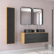 Meuble de salle de bains 120 cm - 2 vasques rondes et colonne - chêne naturel et noir mat - uby