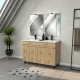 Meuble salle de bains 120cm 4 portes chêne industriel + vasque blanche et miroirs avec appliques led Aurlane - PACM302