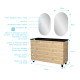 Meuble salle de bains 120cm 6 tiroirs chêne industriel + vasque noire et miroirs ovales Aurlane - PACM314 