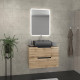 Meuble salle de bains 80cm 2 tiroirs finition chêne et noir - vasque noire - miroir led - omega