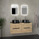 Meuble salle de bains 120cm chêne et noir, vasques rondes ø41cm et miroirs led 40x60 - omega Aurlane - PACM459