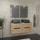 Meuble salle de bains 120cm chêne et noir, vasques carrées & miroirs avec appliques 55x75 - omega Aurlane - PACM598