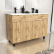 Meuble de salle de bains 120cm 4 portes_chêne industriel + vasque céramique blanche - timber 120 Aurlane - PACM602