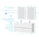Meuble salle de bains 120 cm laqué blanc 4 tiroirs, vasque, miroirs 60x80 à leds intégrées - xenos 