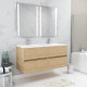 Meuble salle de bains 120 cm chêne clair 4 tiroirs, vasque, miroirs 60x80 à leds intégrées - xenos