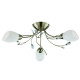 Plafonnier 3 ampoules gardenia, en laiton antique, verre blanc et cristal