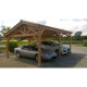 Abri deux pentes faitage decale, 500cmx500cm, bois douglas francais, carport, auvent, abri voiture, cpbf-v2pfd500x500 