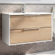 Meuble de salle de bain 80cm simple vasque - 2 tiroirs - sans miroir - alba - blanc/roble